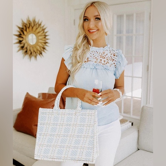 Impressions Online Boutique London Estate Tweed Tote In Sky Blue - One Size - Picture 2 of 10